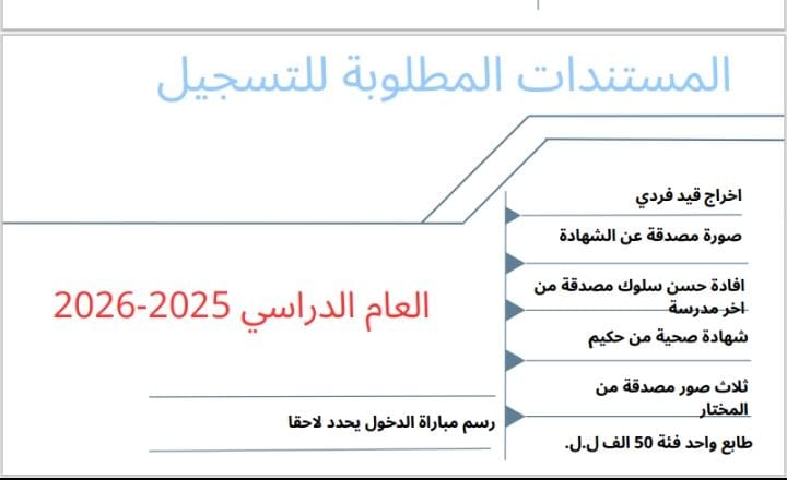 المستندات المطلوبة للتسجيل لعام 2025-2026